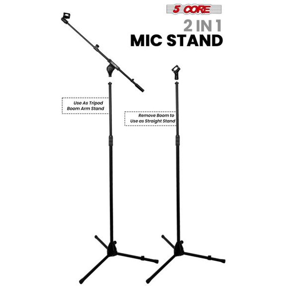 5 Core Adjustable Floor Microphone Stand with 180 Rotating Telescoping Metal Boom Arm