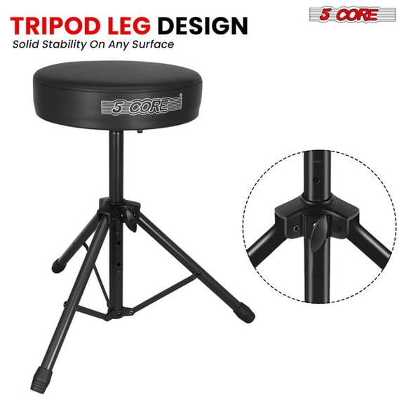 5 Core Adjustable Height Drum Throne, 3 Inch Thick Memory Foam Padded Drummer Stool, Heavy Duty 330 Lbs Capacity Percussion Drum Seat