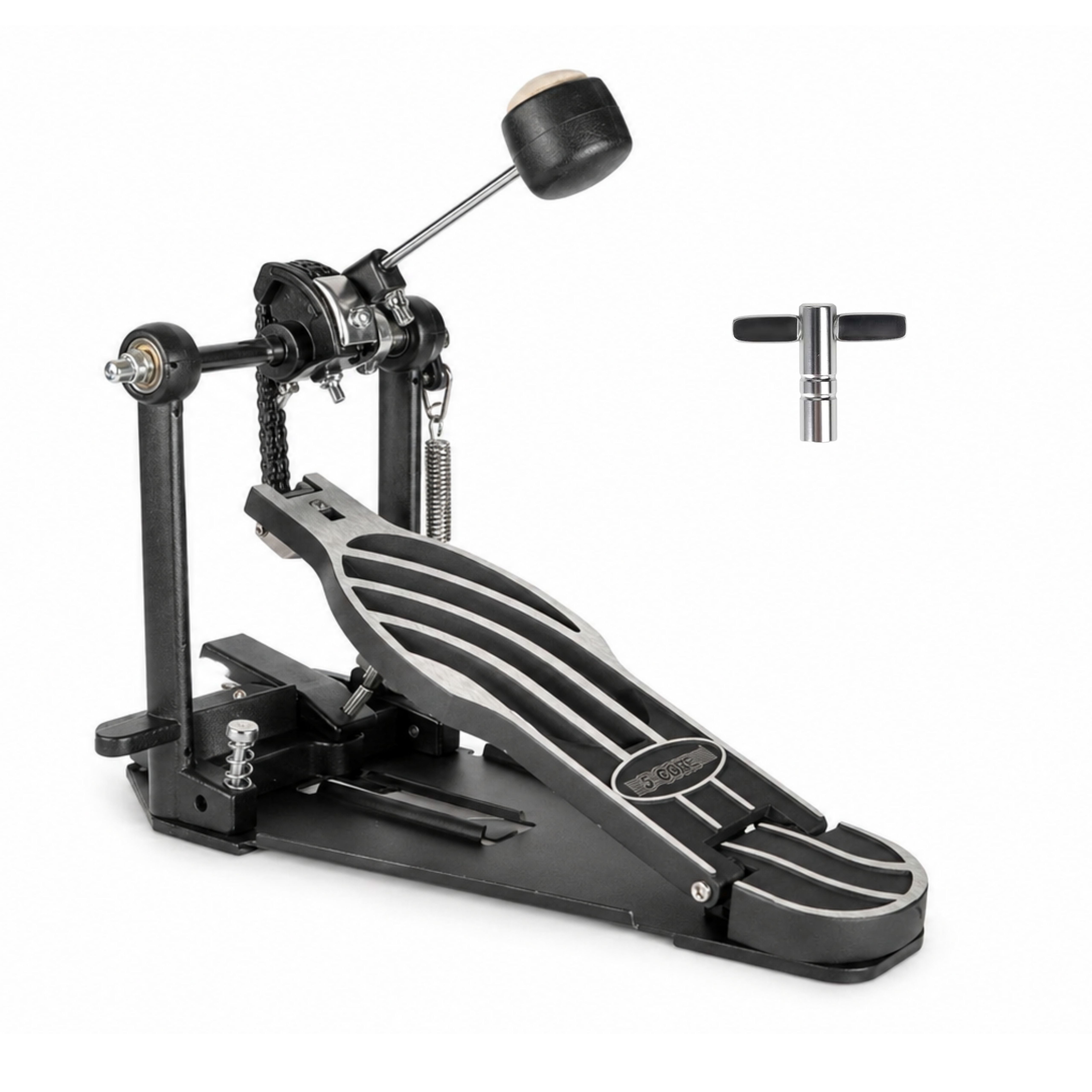 5 Core Bass Drum Pedal Mount Adjustable Felt Beater Head Single Chain Heavyduty Kick Drum Foot Pedal