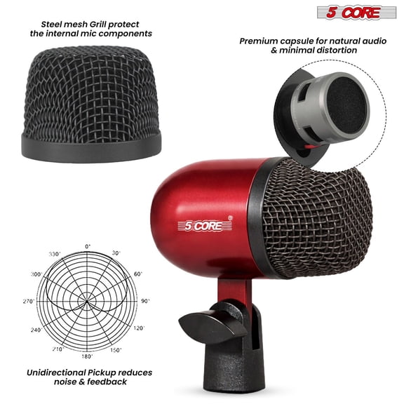 5 Core Conga Mic Snare Tom Microphone Drum Kit Condenser XLR Instrument Mics