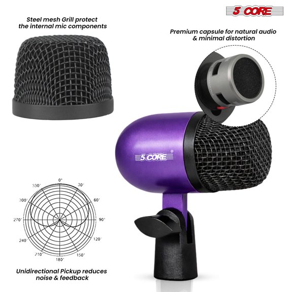 5 Core Conga Mic Snare Tom Microphone Drum Kit Condenser XLR Instrument Mics