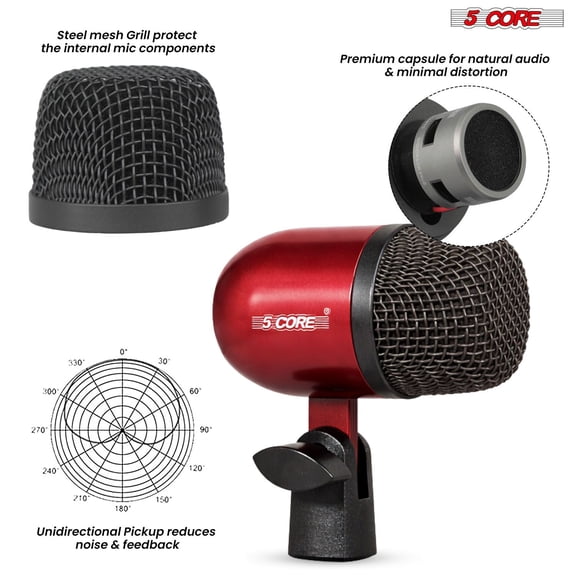 5 Core Conga Mic Snare Tom Set Professional XLR Cardioid Condenser Instrument Microphone Kit