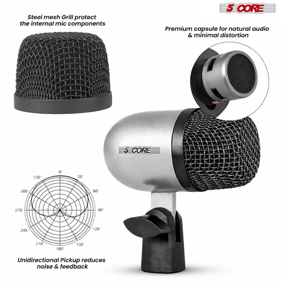 5 Core Conga Mic Snare Tom Set Professional XLR Cardioid Condenser Instrument Microphone Kit