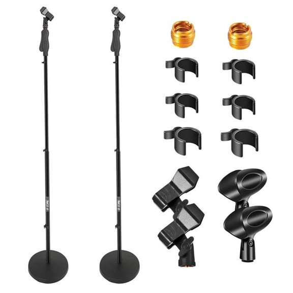 5 Core D010277F29P Floor Height Adjustable 35 to 57 in. Black Universal Microphone Stand - 2 Piece