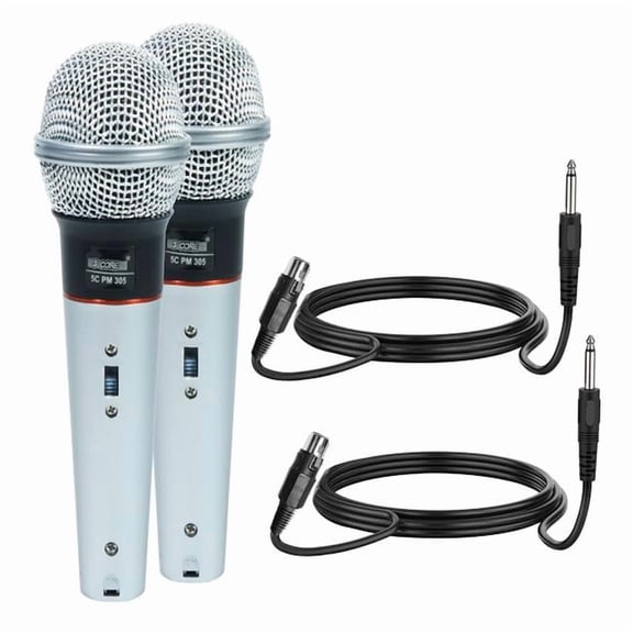 5 Core D01027R2XK2 Microphone Dynamic Vocal Handheld Mic Cardioid Unidirectional Microfono with on Off Switch Plus XLR Audio Cable for PM 305 - White
