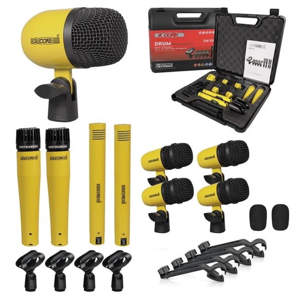 5 Core D01027R8ZLP 9 Piece Drum Microphone Kit with All Metal Drummer Mics Tom & Snare & Cymbals Wired Instrument Drums Set, Yellow