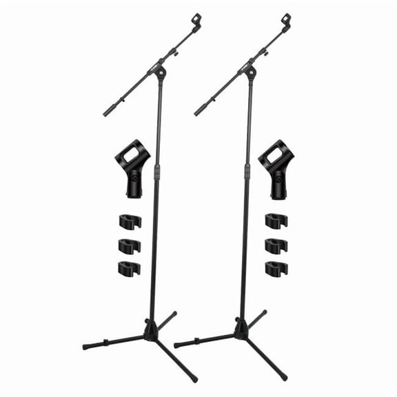 5 Core D01027RACPP Black Mic Stand Adjustable Microphone Stands Floor with 180 Deg Rotating Telescoping Metal Boom Arm - 2 Piece