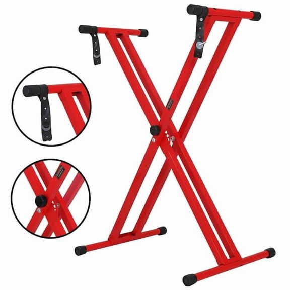5 Core D01027RS6UJ Keyboard Stand Dual X Shape Adjustable Foldable Portable Key Board Stands with Locking Strap - Red