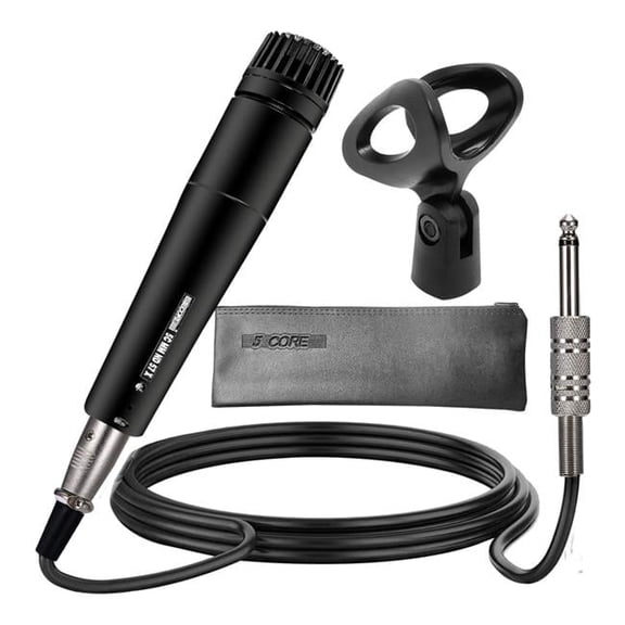 5 Core D0102H7XFW8 Professional Dynamic Vocal Microphone with On-Off Switch & 16 ft. Detachable Cable - Black