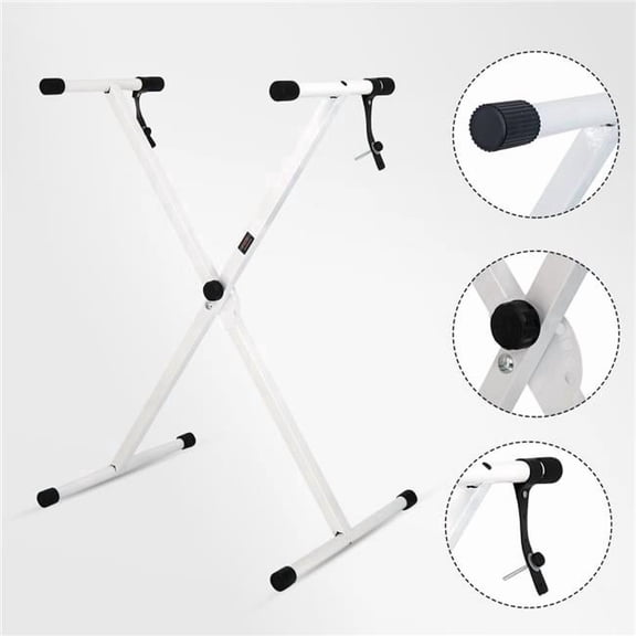 5 Core D0102HEG4Z2 Keyboard Stand Single X Style Adjustable Digital Electric Piano Riser Durable & Sturdy Music Synthesizer Holder Stands for 61 76 88 Keys - White