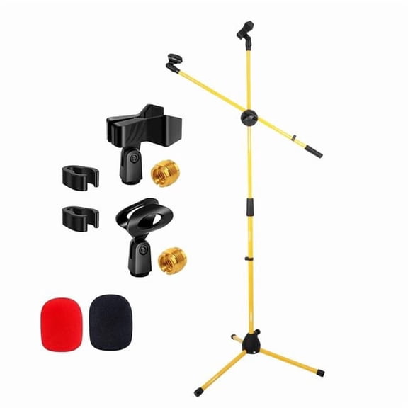 5 Core D0102HEQ70P Mic Stand Floor Height Adjustable Tripod Microphone Stands with Extending Telescoping Boom Arm - MS DBL G, Yellow