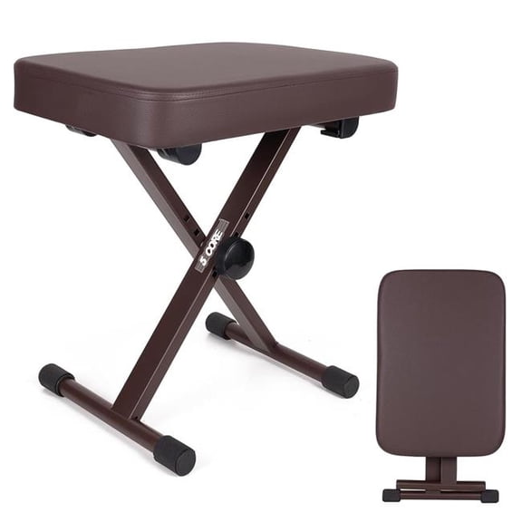 5 Core D0102HPIP42 Keyboard Bench 3 in. Padded Cushioned Piano Stool Height Adjustable Guitar Seat Heavy Duty Folding Portable Musician Chair W Nonslip Rubber Feet, Brown