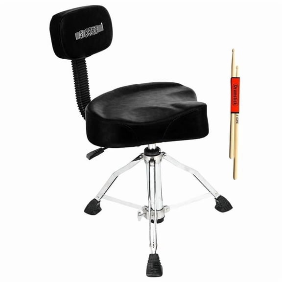 5 Core D0102HRM1U2 Drum Throne 4 in. Cushion Padded Stool with Backrest Airlift Height Adjustable Chair with 441 lbs Capacity - Black