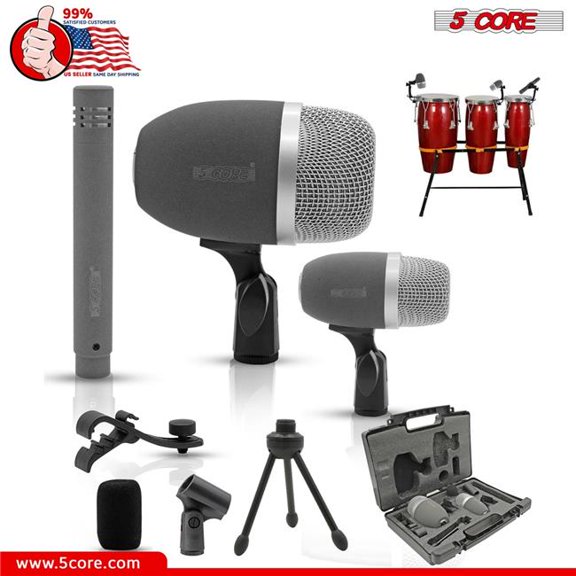 5 Core D0102HRZE2J Conga Mic Snare Tom Set Professional XLR Cardioid Unidirectional Condenser Instrument Microphone Kit - CONGO 3XP - Gray