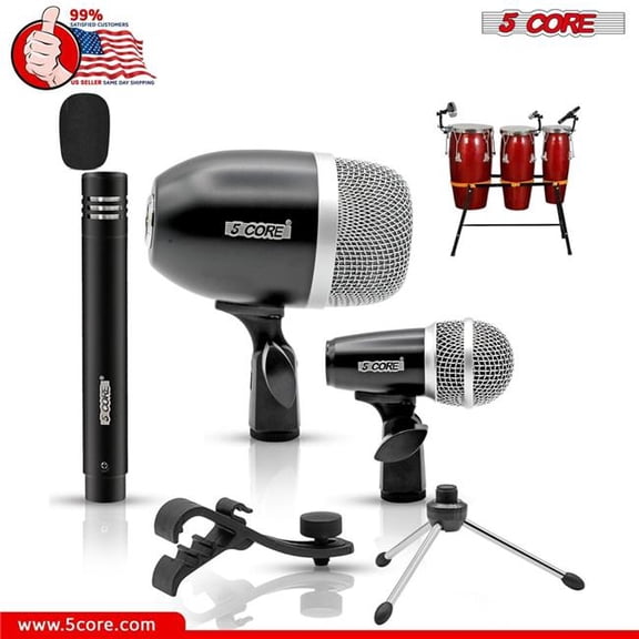 5 Core D0102HRZZZJ Conga Mic Snare Tom Set Professional XLR Cardioid Unidirectional Condenser Instrument Microphone Kit - CONGO - Black