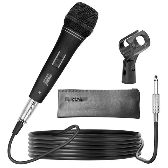 5 Core D0102HX6BBX Professional Dynamic Vocal Microphone with On-Off Switch & 16 ft. Detachable Cable - Black