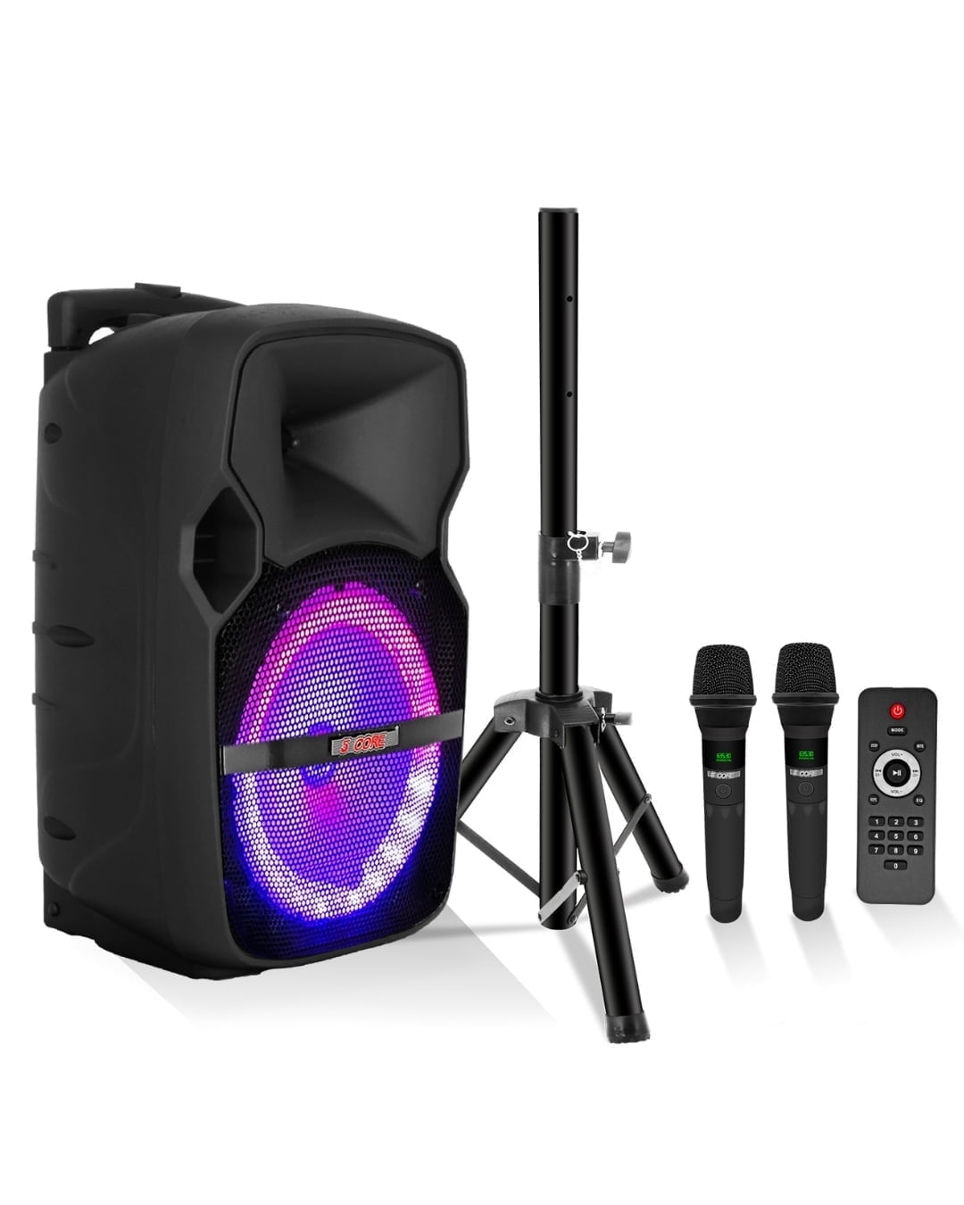 5 Core Party Speaker w Microphone 400W Big Rechargeable Bluetooth Loud PA DJ Karaoke System w Stand