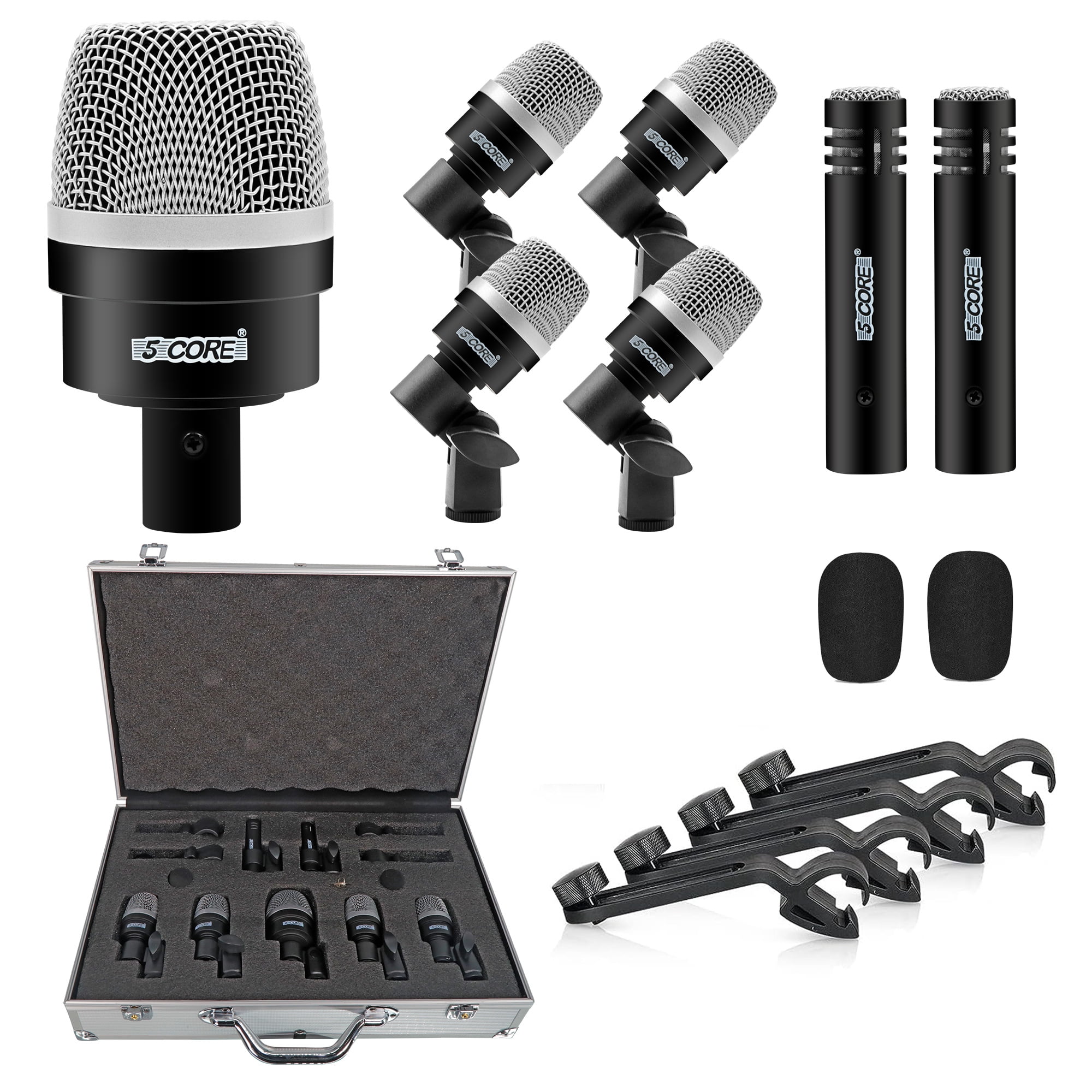 5 Core Drum Microphone Kit 7 Piece Wired Full Metal Dynamic Wired drums Mic Set for Drummers w