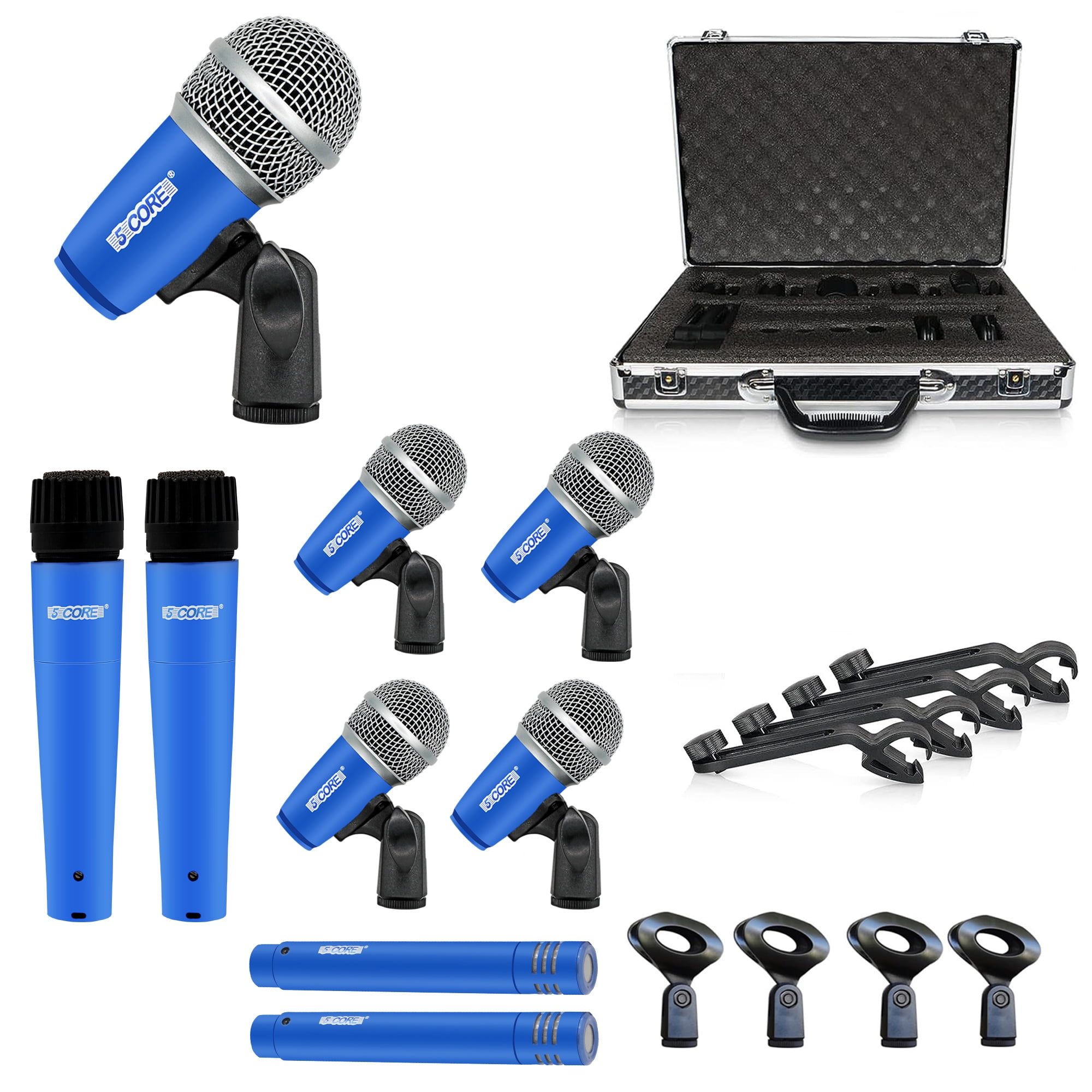 5 Core Drum Microphone Kit 9 Piece Wired Full Metal Dynamic Wired drums Mic Set for Drummers w