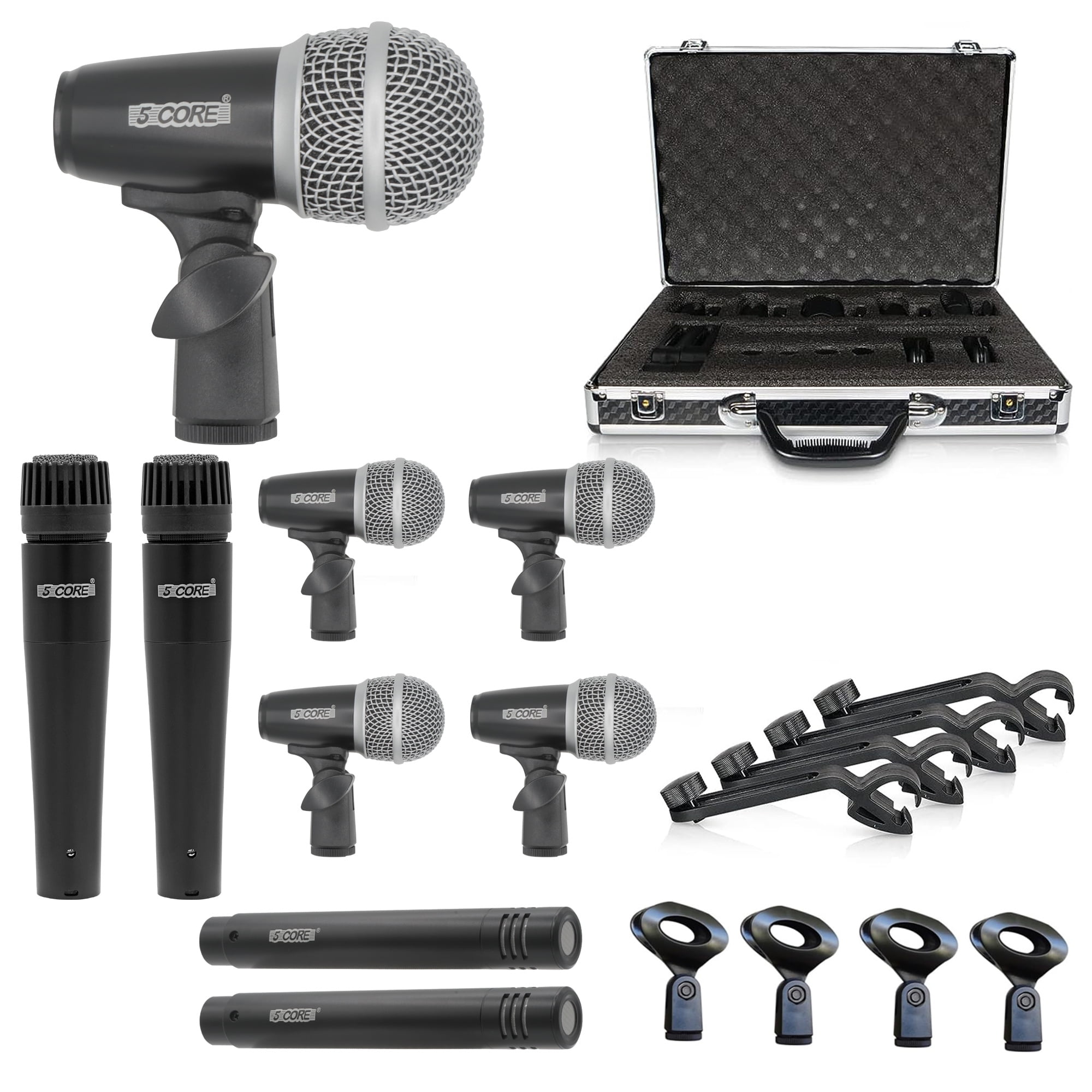 5 Core Drum Microphone Kit 9 Piece Wired Full Metal Dynamic Wired drums Mic Set for Drummers w