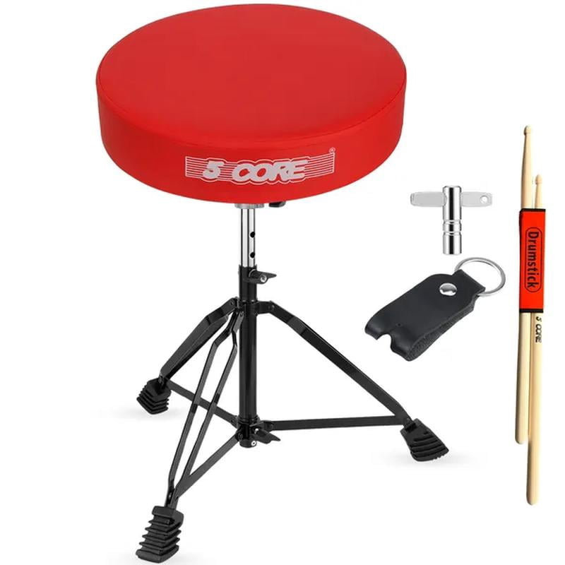 5 Core Drum Throne 3 Inch Thick Padded Comfortable Guitar Stool Double Braced Drummer Chair Height Adjustable Musician Seat Red - DS BLKCH RED