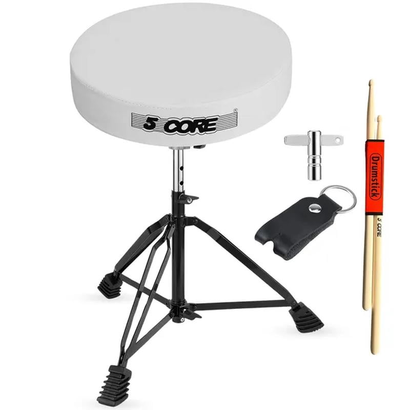 5 Core Drum Throne 3 Inch Thick Padded Comfortable Guitar Stool Double Braced Drummer Chair Height Adjustable Musician Seat White - DS BLKCH WH