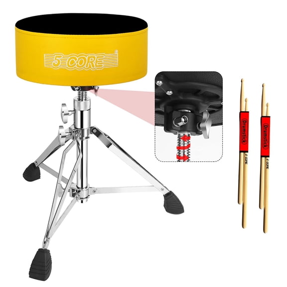 5 Core Drum Throne 5 Inch Thick Padded Velvet Top Comfortable Guitar Stool Heavy Duty Drummer Chair Swivel Height Adjustable Musician Seat for Adults And Kids Blue - DS CH YLW VEL HD