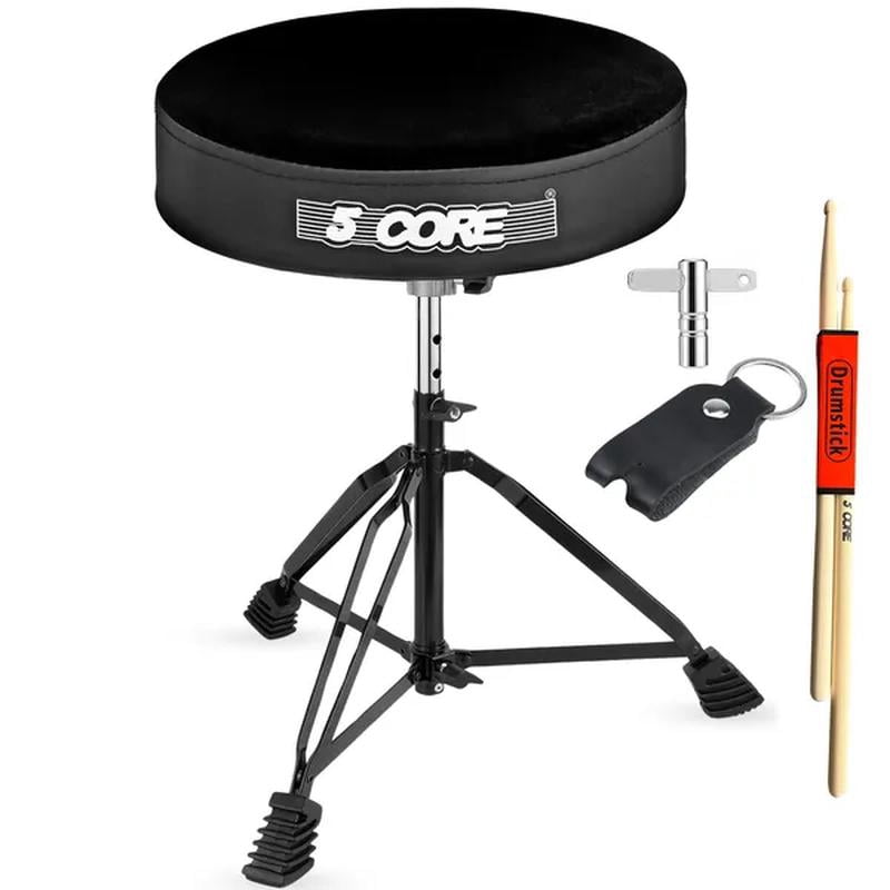 5 Core Drum Throne Padded Velvet Top Guitar Stool Double Braced Drummer Chair Height Adjustable Musician Seat Black - DS BLKCH VEL BLK