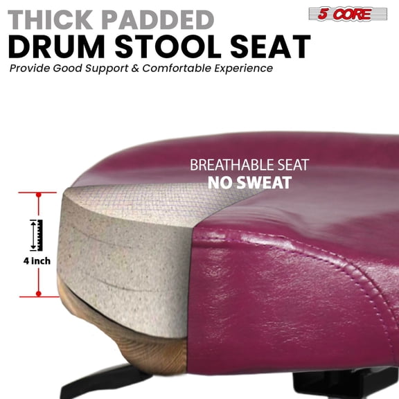 5 Core Drum Throne w Backrest 4" Padded Stool Adjustable 24.5" Drummer Chair w 441Lb Capacity