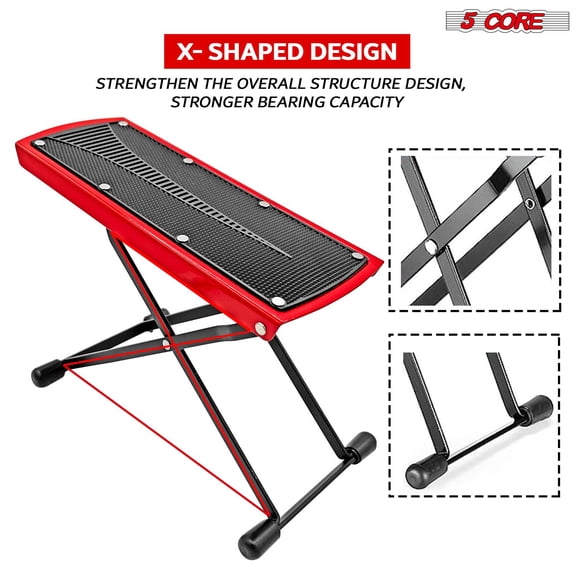 5 Core Guitar Foot Stool Height Adjustable Folding Leg Rest Portable Classical Footrest - GFS RED