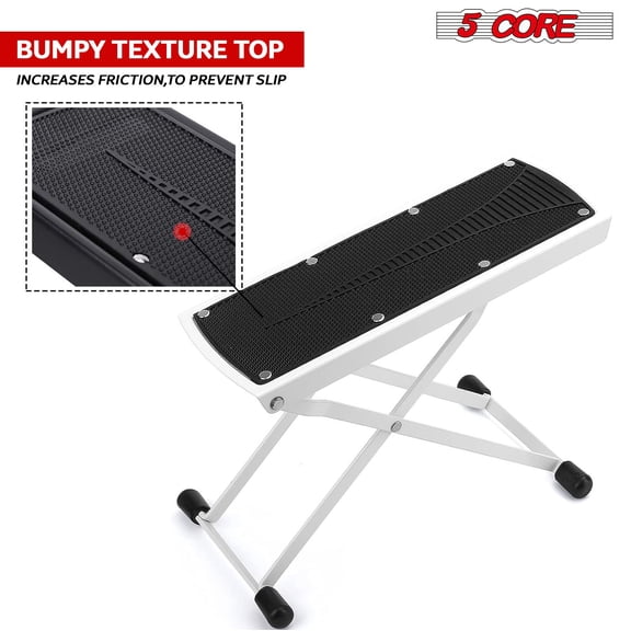 5 Core Guitar Foot Stool Height Adjustable Folding Leg Rest Portable Classical Footrest - GFS WHTE