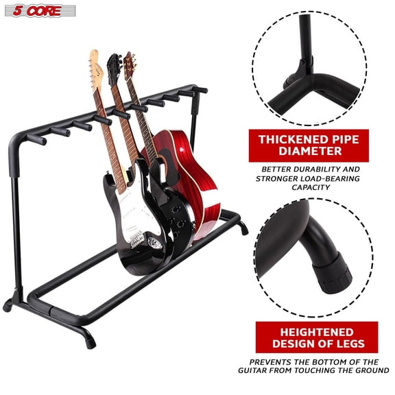 5 Core Guitar Rack 9 Slot Multi Guitar Stand Nine Display Floor Stand Safe Storage Foldable Portable for Electric Acoustic Flying V Guitars - GRack 9N1
