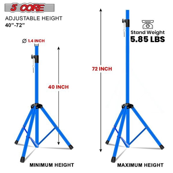 5 Core Heavy Duty Adjustable Tripod Speaker Stand, Up to 72 Inch Floor Pole Mount Holder for DJ PA & Studio Monitor Speakers