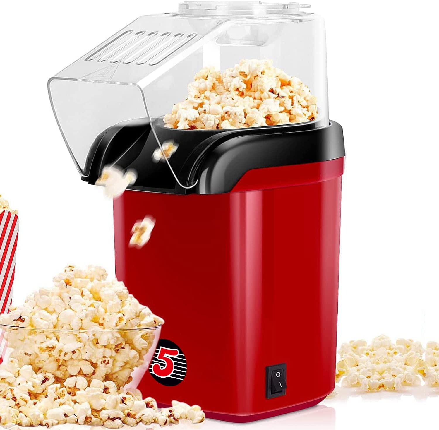 5 Core Hot Air Popcorn Maker Machine 1200W Electric Popcorn Popper Kernel  Corn Maker Bpa Free, 95% Popping Rate, 2 Minutes Fast, No Oil Healthy Snack