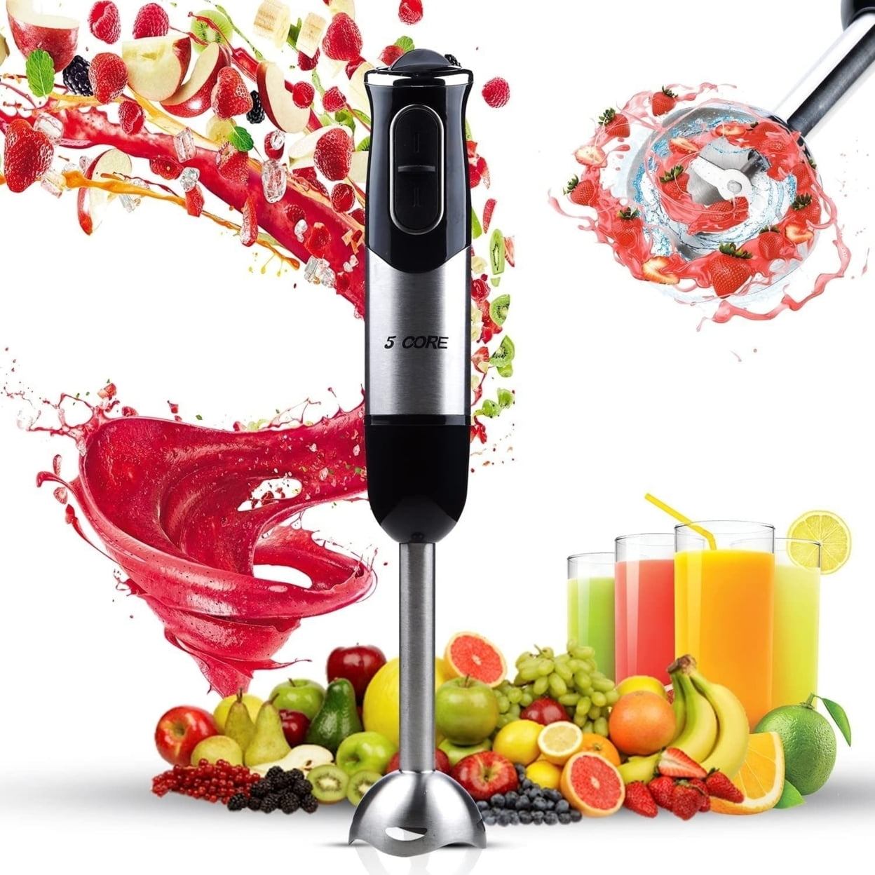 5 Core 500W Powerful Handheld Blender, 8 Speed Kitchen Emersion