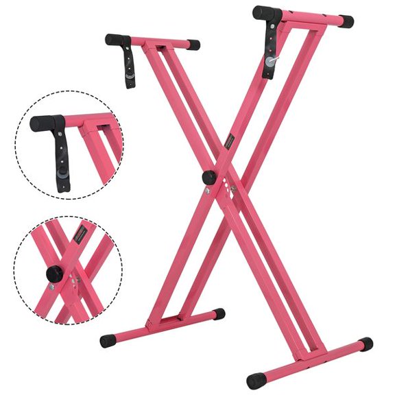 5 Core KS 2X Heavy Duty Double X Keyboard Stand, Adjustable Digital Electric Piano Riser with Secure Locking Strap, Stable Synthesizer Holder for 61/76/88 Key Keyboards