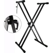 •5 Core Keyboard Stand with Gear Double Braced X-Style, Adjustable, and Premium Pre-Assembled Digital Piano Bench (Metal) with Locking Straps KS 2X GEAR