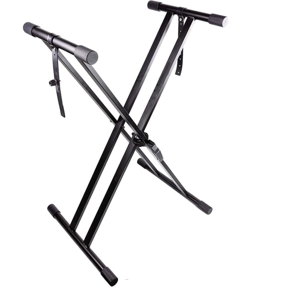 •5 Core Keyboard Stand with Gear Double Braced X-Style, Adjustable, and Premium Pre-Assembled Digital Piano Bench (Metal) with Locking Straps KS 2X GEAR