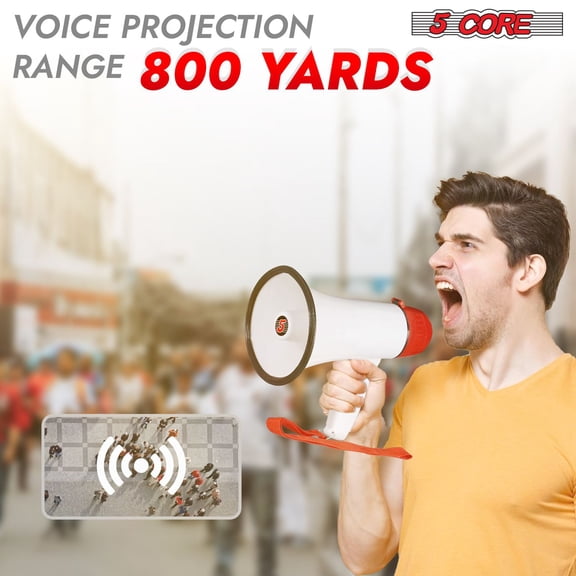 5 Core Megaphone 30W Bull Horn PA Speaker w 800 Yards Range Loud Siren Voice Amplifier Portable