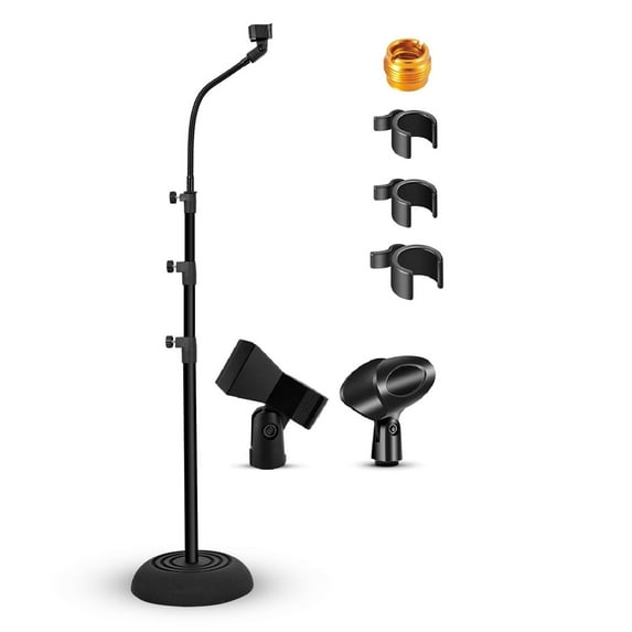 5 Core Mic Stand Floor Adjustable Universal Heavy Duty Gooseneck Microphone Stands Round Base Soporte De micrfono - MS RBP 3T GSE