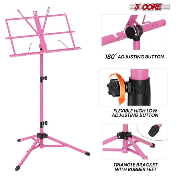 5 Core Music Stand Adjustable Desktop Book Stands Portable Sheet Holder All Metal Foldable Bookstand