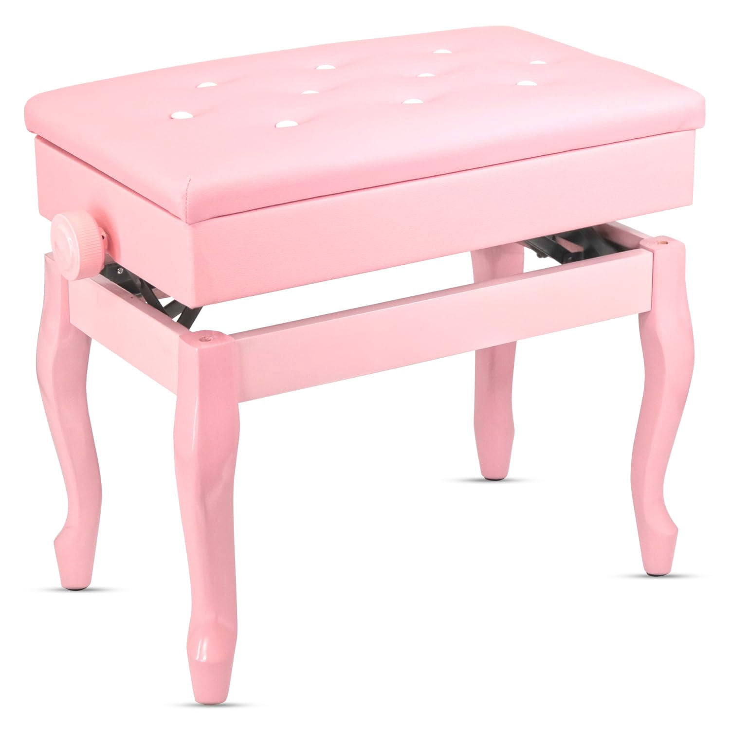 5 CORE Piano Bench with Storage Thick Padded Cushion 3 Inch Adjustable Height Solid Wooden Keyboard Musician Seat with PU Leather Cushion Cherry Pink - PNB WD HD PNK
