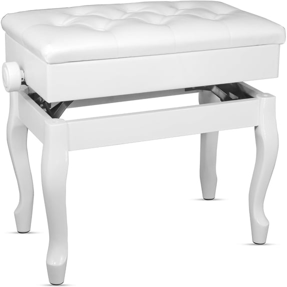 5 Core Piano Bench Wooden Height Adjustable Stool Heavy Duty Keyboard Seat with Storage WHITE