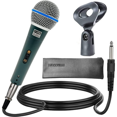 5 Core Premium Vocal Dynamic Cardioid Handheld Microphone Neodymium Magnet Unidirectional Mic, 16ft Detachable XLR Deluxe Cable to ¼ Audio Jack, Mic Clip, On/Off Switch for Karaoke Singing ND 58 BLU