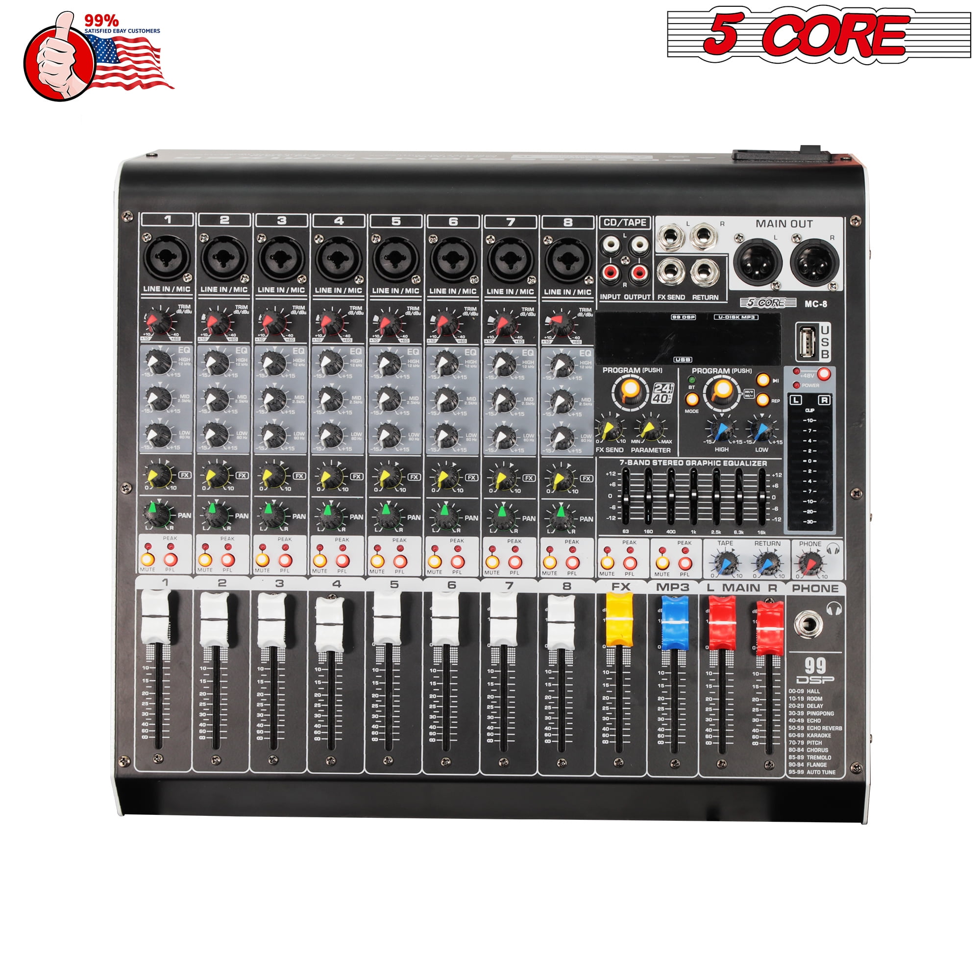 5 Core Professional 9 Channel Audio Mixer, 9band EQ, 48V Phantom Power