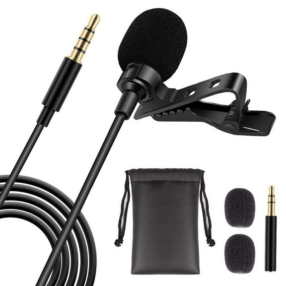 5 Core Professional Omnidirectional Lavalier Microphone 3.5mm Clip-On Lapel Mic for Smartphone DSLR Camera PC Interview Video Camcorders Audio Recorder CM Mob 2M