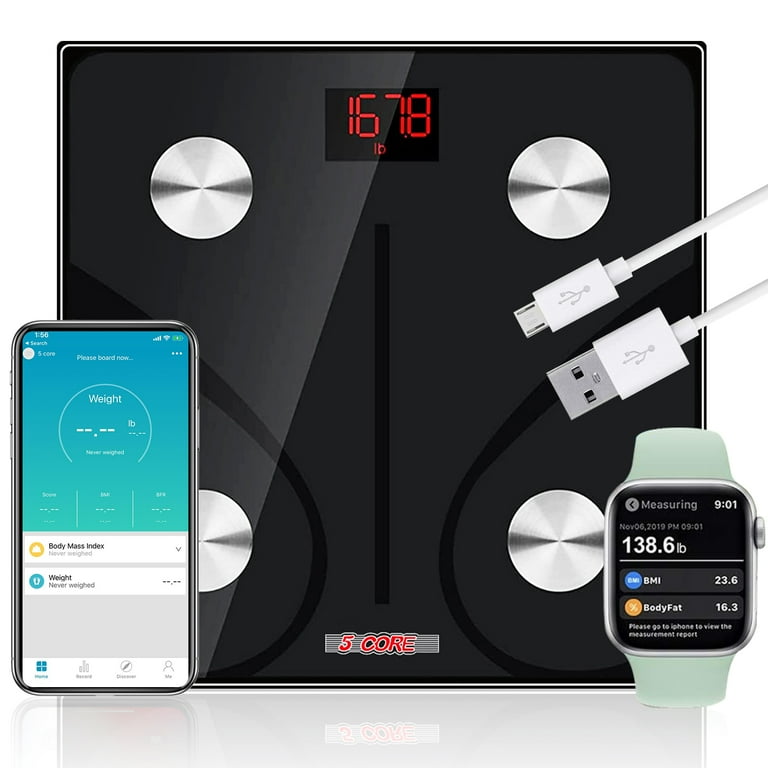 5 Core Rechargeable Smart Digital Bathroom Weighing Scale with Body Fat and  Water Weight for People; Bluetooth BMI Electronic Body Analyzer Machine;