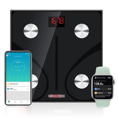 5 Core Smart Digital Bathroom Weighing Scale with Body Fat and Water Weight for People, Bluetooth BMI Electronic Body Analyzer Machine, 400 lbs. BBS DOT B BLK
