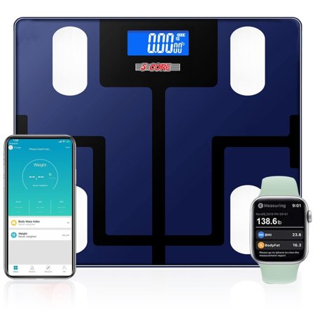 5 Core Smart Digital Bathroom Weighing Scale with Body Fat and Water Weight for People, Bluetooth BMI Electronic Body Analyzer Machine, 400 lbs. BBS VL B BLU