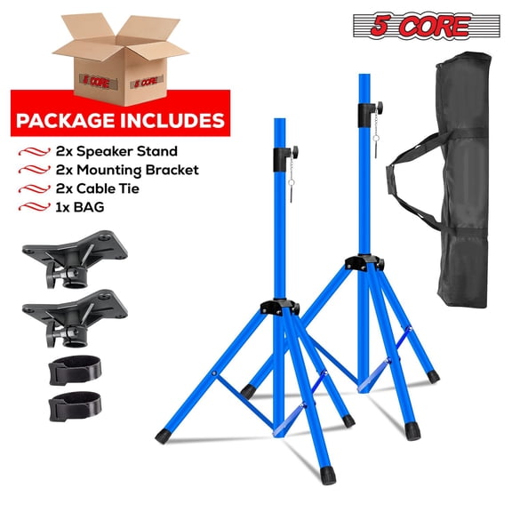 5 Core Speaker Stand Tripod Floor Heavy Duty Adjustable Up to 72 Inch DJ Studio Monitor Stands Pole Mount - SS HD SKY BLU BAG